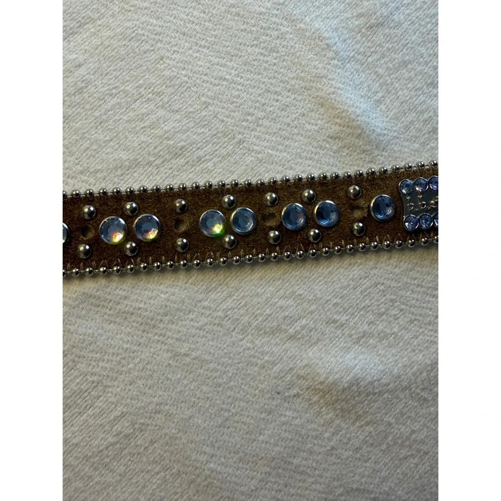BB Simon Brown Suede Crystal Studded Western Belt Silver Buckle XXL‎ 1689 188